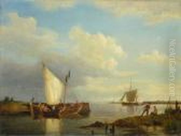 Kustenlandschaft Mit Schiffen Oil Painting by Pieter Cornelis Dommershuijzen