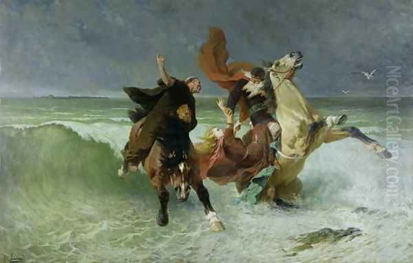 The Flight of Gradlon Mawr Oil Painting by Evariste Vital Luminais