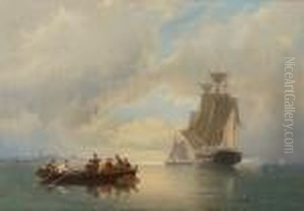 A Three-master Announcing Her Arrival Off A Low Countries Port Oil Painting by Pieter Cornelis Dommershuijzen