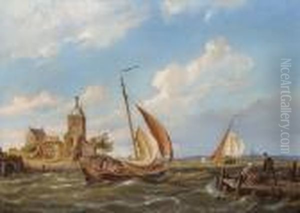 On The Isle Of Tholen, Holland; Kampen, On The Zuiderzee, Holland Oil Painting by Pieter Cornelis Dommershuijzen