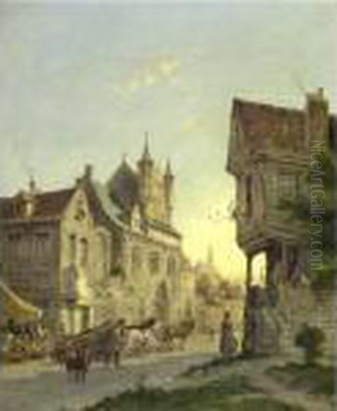 Cloth Hall, Malines Oil Painting by Pieter Cornelis Dommershuijzen