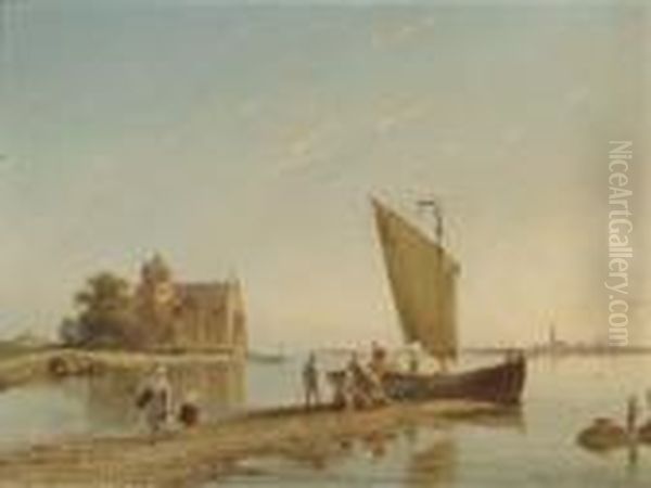 The Castle Of Oude Nye, Friesland Oil Painting by Pieter Cornelis Dommershuijzen