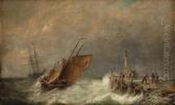 Entering Harbour, Stormy Weather Oil Painting by Pieter Cornelis Dommershuijzen