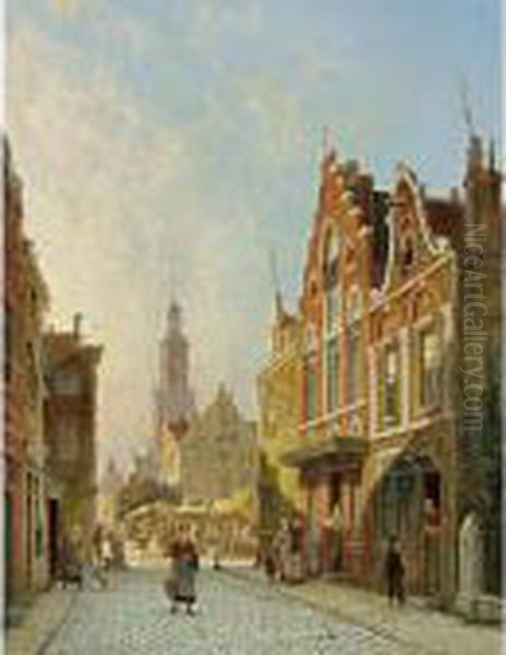 Market Day In Winschoten Oil Painting by Pieter Cornelis Dommershuijzen