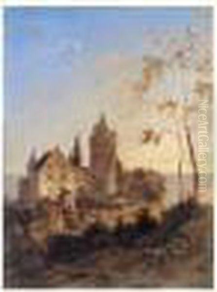 Vue D'un Couvent Au Soleil Couchant Oil Painting by Pieter Cornelis Dommershuijzen