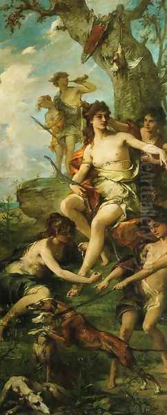 Artemis among the Wood Nymphs Oil Painting by Henri Leopold Levy