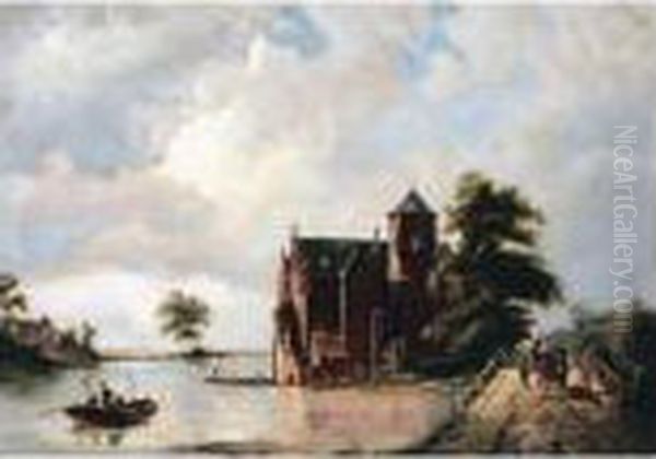 Zounenberg On The Rhine Oil Painting by Pieter Cornelis Dommershuijzen