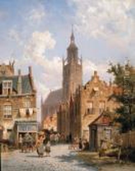 A Street Scene, Breda Oil Painting by Pieter Cornelis Dommershuijzen