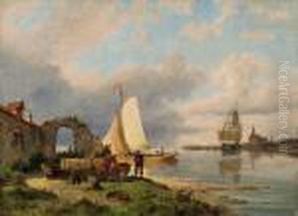 On The Spaarne, Haarlem Oil Painting by Pieter Cornelis Dommershuijzen