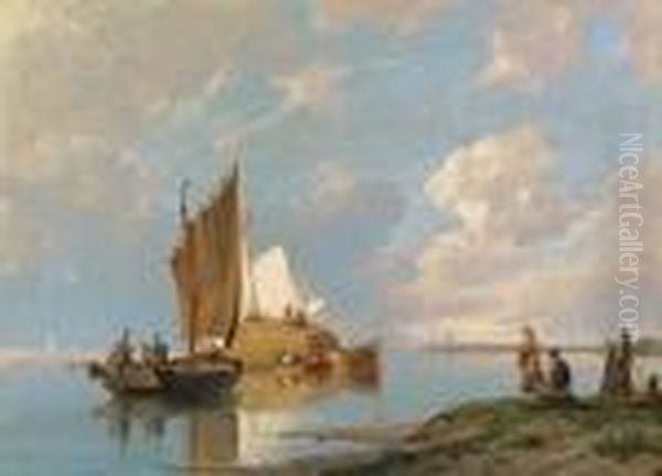 Off Volendam On The Zuiderzee Oil Painting by Pieter Cornelis Dommershuijzen