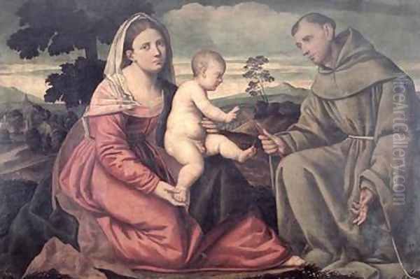 Madonna and Child with St Francis 1540 Oil Painting by Bernardino Licinio