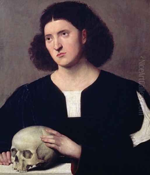 Portrait of a Young Man with a Skull Oil Painting by Bernardino Licinio