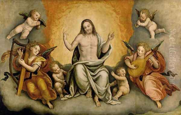 Triumph of Christ with Angels and Cherubs Oil Painting by Bernardino Lanino