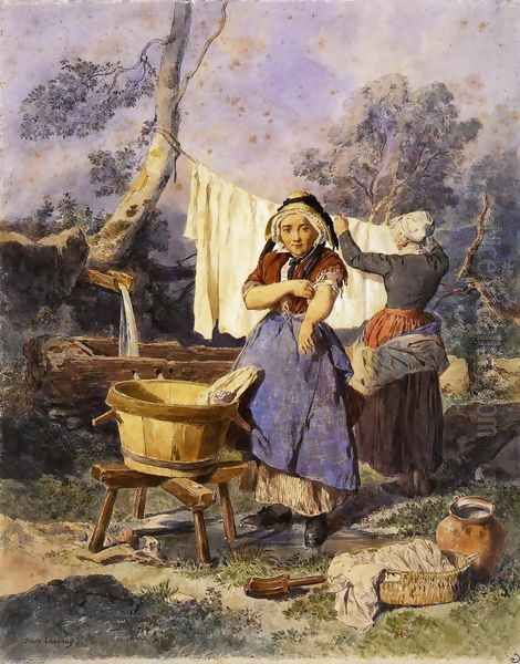 Washerwomen Oil Painting by Jules Joseph Augustin Laurens