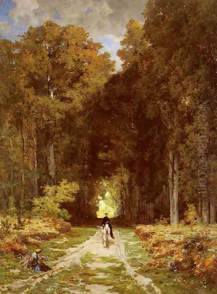 Equestrienne on a Woodland Lane Oil Painting by Jules Joseph Augustin Laurens