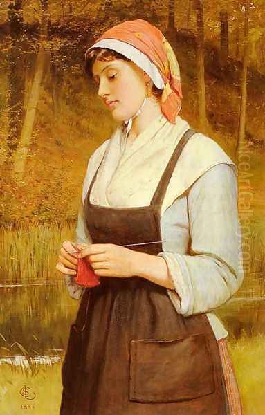 Knitting Oil Painting by Charles Sillem Lidderdale