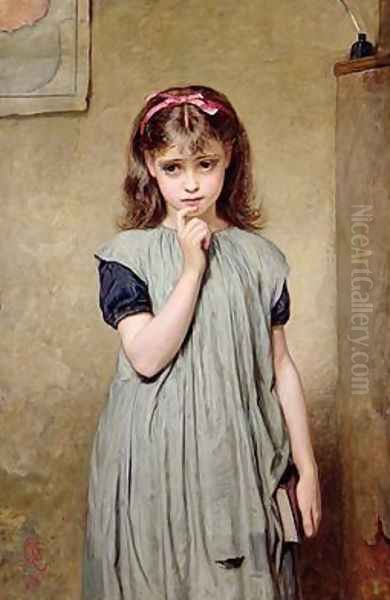 A Young Girl in the Classroom 1876 Oil Painting by Charles Sillem Lidderdale