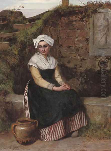 Resting beside the well Oil Painting by Charles Sillem Lidderdale