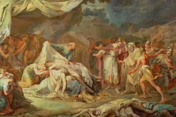 Cyrus the Great before the bodies of Abradatus and Pantheus Oil Painting by Vicente Lopez y Portana