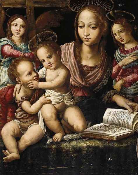 Virgin and Child with the Infant St John the Baptist, Attended by Angels 1514-16 Oil Painting by Fernando Llanos