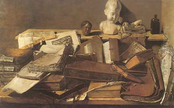 Still Life of Books 1628 Oil Painting by Master Leiden