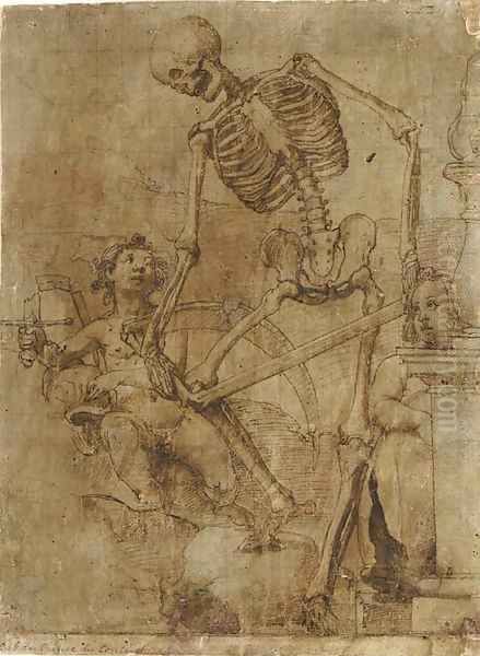 Death breaking his scythe, and two putti Oil Painting by Jacopo Ligozzi