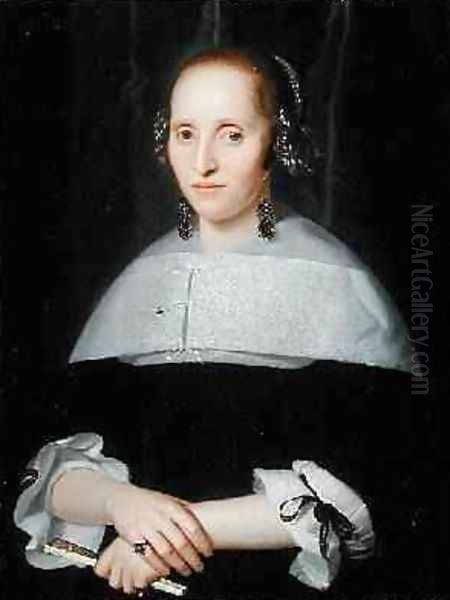 Portrait of a Lady in a Black Dress and Lace Collar 1665 Oil Painting by Isaac Luttichuys