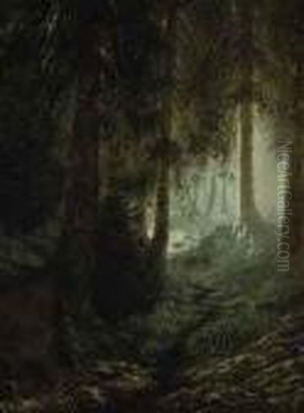 Deer In A Forest Landscape Oil Painting by Gustave Dore