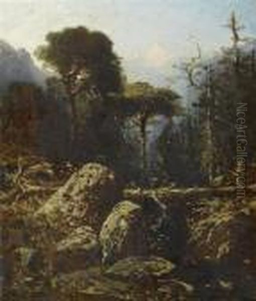 Wooded Landscape Oil Painting by Gustave Dore