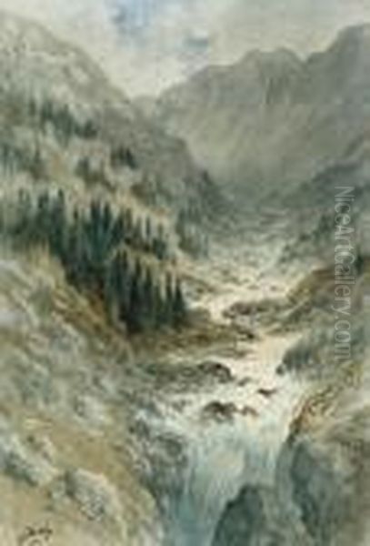 Paysage Avec Montagnes Et Cascades Oil Painting by Gustave Dore