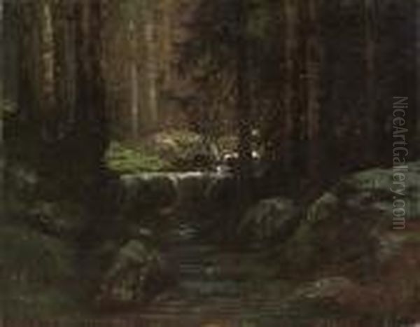 A Stream In The Forest Of Fontainbleau Oil Painting by Gustave Dore