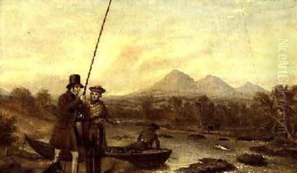 Salmon Fishing at Eildon Hill Oil Painting by Charles Landseer