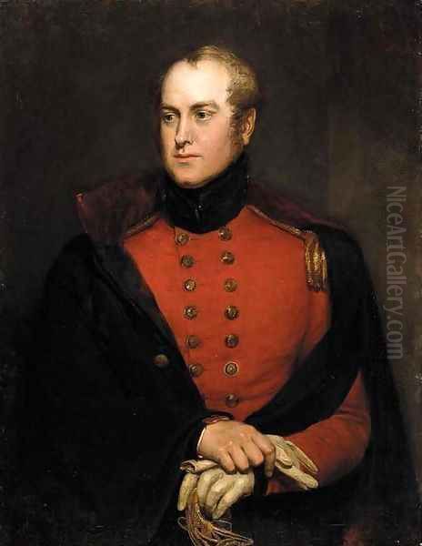 Portrait of a gentleman, said to be Lt. Col. Charles Richard Fox (1796-1873), three-quarter length, seated, in uniform Oil Painting by Charles Landseer