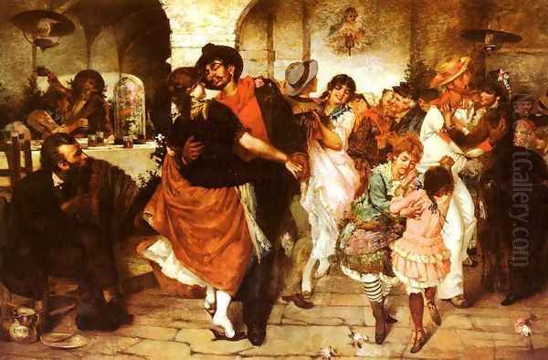 Ballo Mazurka (Dancing the Mazurka) Oil Painting by Egisto Lancerotto