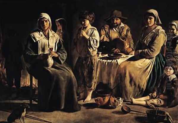 Peasant Family in an Interior Oil Painting by Louis Le Nain