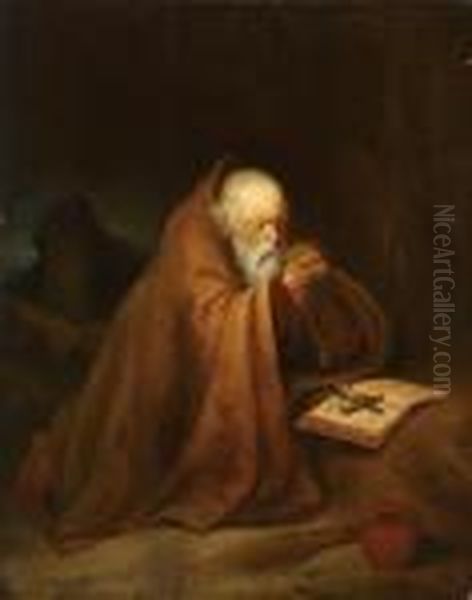 Two Hermits At Prayer Oil Painting by Gerrit Dou