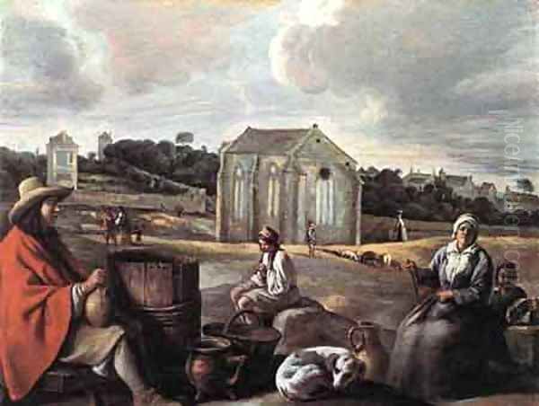 Landscape with Peasants and a Chapel Oil Painting by Louis Le Nain