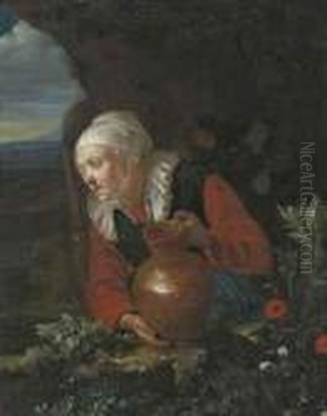 A Woman With A Jug At A Casement Oil Painting by Gerrit Dou