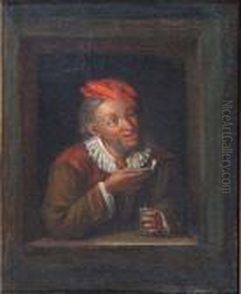 A Peasant Wearing Red Cap And Holding A Pipe Oil Painting by Gerrit Dou