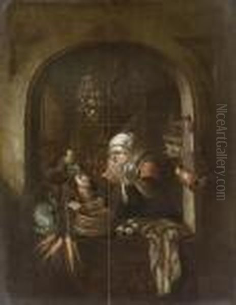 The Fish Seller Oil Painting by Gerrit Dou