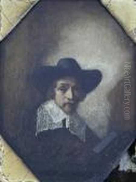 Portrait Of A Gentleman With Black Hat And Lace Collar Oil Painting by Gerrit Dou