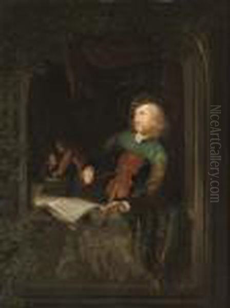 A Fiddler At A Casement Oil Painting by Gerrit Dou