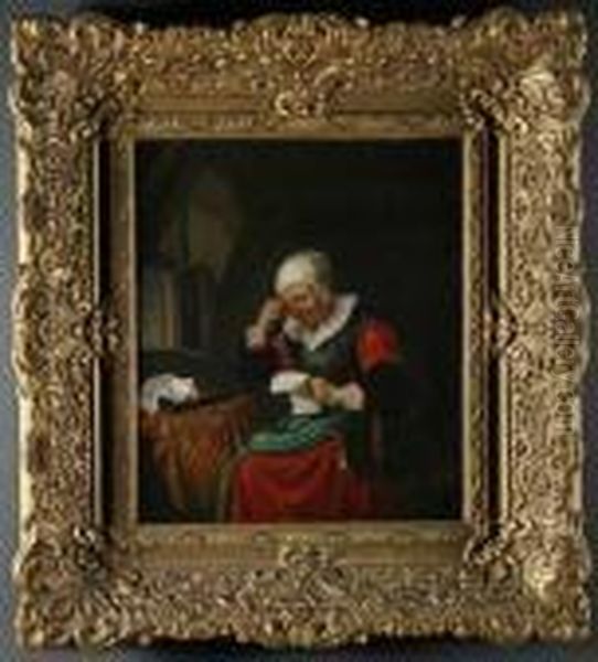 Portrait Of An Elderly Woman Oil Painting by Gerrit Dou