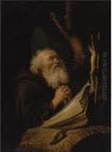 Hermit At Prayer Oil Painting by Gerrit Dou