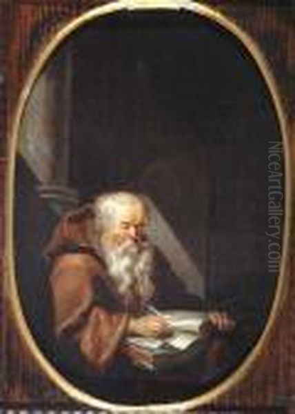 An Old Hermit Writing Oil Painting by Gerrit Dou