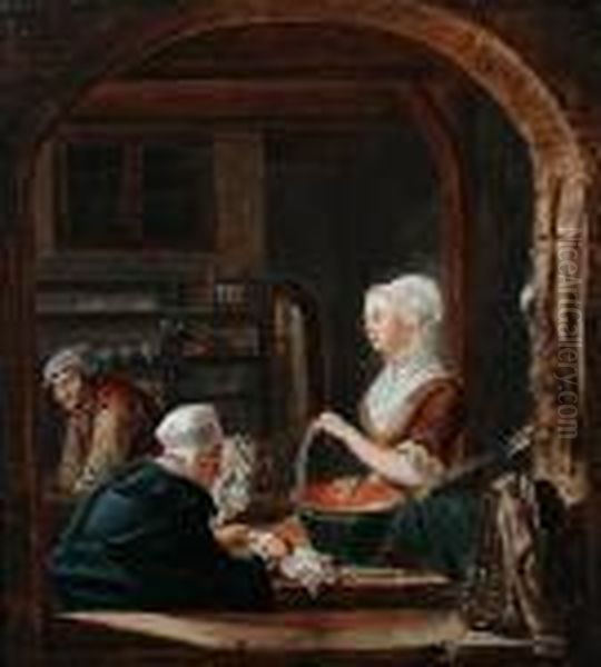 Kitchen Interior Oil Painting by Gerrit Dou