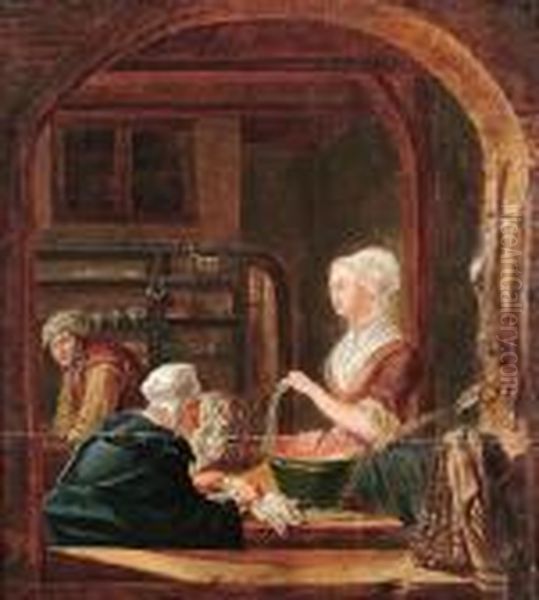 Kitchen Interior Oil Painting by Gerrit Dou