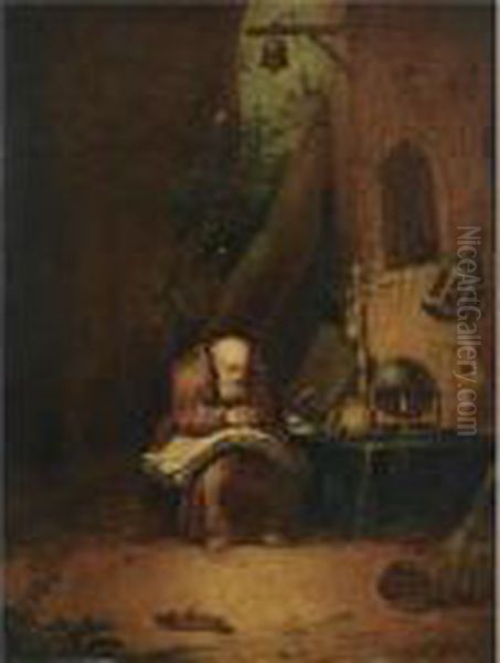 Praying Monk Sitting At A Table Oil Painting by Gerrit Dou