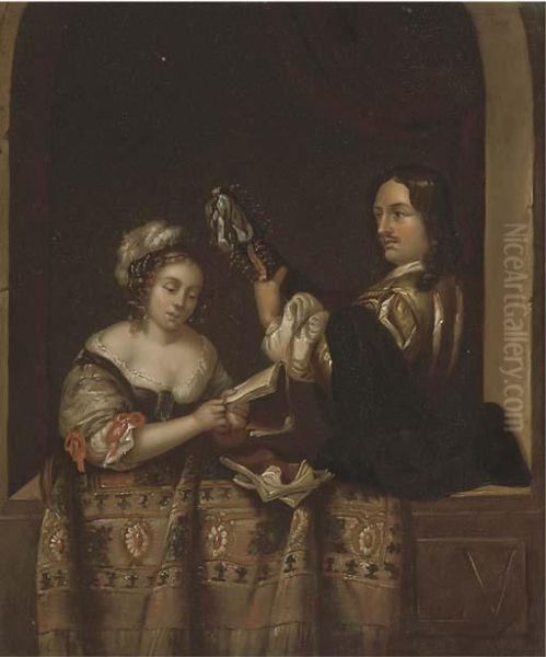 A Couple Making Music At A Casement Oil Painting by Gerrit Dou