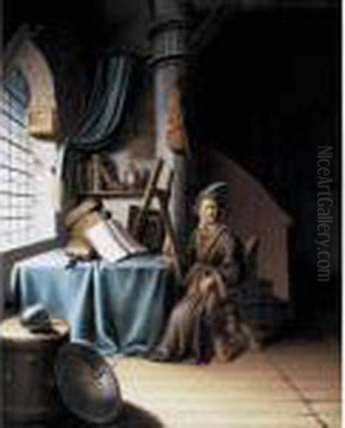 An Old Man In An Interior Oil Painting by Gerrit Dou